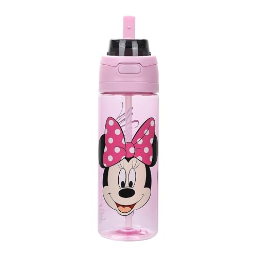 Bioworld Minnie Mouse Classic Big Face Pink 24 Oz Plastic Water Bottle With Dual Spout Lid - color: Minnie Mouse Classic Big Face