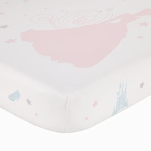 Disney Princess Enchanting Dreams White and Pink Cinderella A Dream is a Wish Your Heart Makes 100% Cotton Photo Op Nursery Fitted Crib Sheet - color: Princess Enchanting Dreams