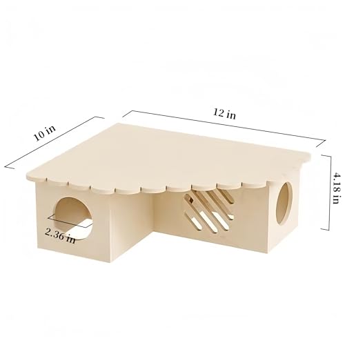 Hamster Hideout Wooden House - Multi-Functional Hamster Cage Accessories with Platform, Ventilated Hamster Hides & Cozy Hamster House for Small Pets (Syrian, Dwarf Hamsters)