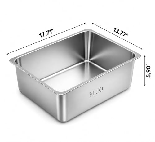 Stainless Steel Litter Box for Cats, 17.71" x 13.77" x 5.9", Metal Cat Litter Box with High Sides, Non-Stick, Odor Free, Easy to Clean Litter Pan for Indoor Cats, Kittens, Rabbits and Multi Cat Homes - size: Small