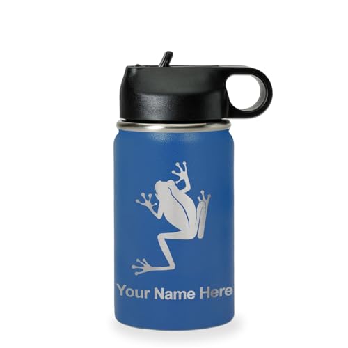 LaserGram Personalized 12oz Water Bottle, Tree Frog (Dark Blue) | Engraved Gift, Vacuum Insulated Stainless Steel, Flip-Top Straw Lid, Laser Engraved With Your Name - color: Dark Blue, size: 12 Ounces
