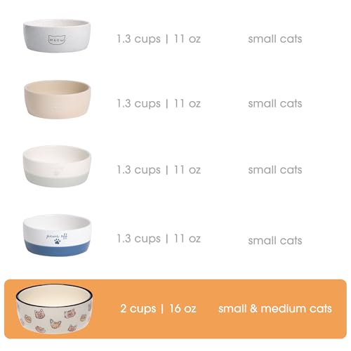 Pearhead Ceramic Cat Bowl, Holds 12 oz, Whisker-Friendly Pet Dish for Food and Water, Cute Cat Face Design (Pack of 2) - color: Blush Cat Faces, size: Bowl Set