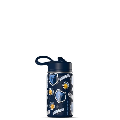 Hydrapeak NBA Officially Licensed Memphis Grizzlies Mini 14oz Kids Stainless Steel Water Bottle with Straw Lid & Flexible Handle, Double Wall Insulated, Spill Proof, Perfect for Back to School - color: Memphis Grizzlies