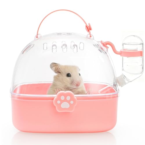 Hamster Carrier Cage with Handle, Small Animal Outgoing Cage | Portable Gerbils Carrier Cage with Water Bottle, Hamster Travel Carry Case for Small Pets, Chinchillas, Dwarf Hamster