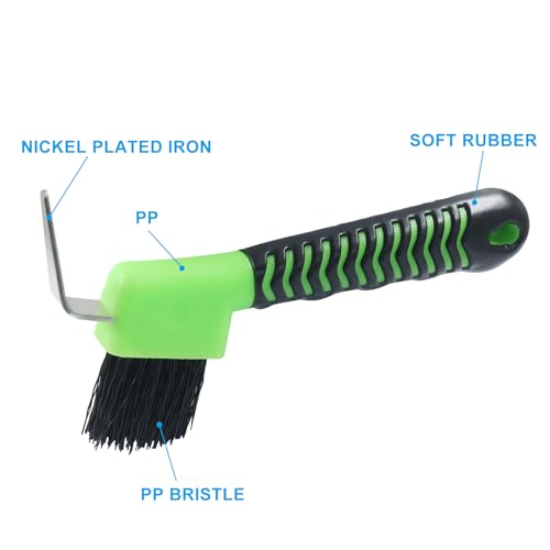 Litoexpe 1 Pcs Green Horse Hoof Pick with Brush | Soft Touch Rubber Handle, for Horse and Equestrian Grooming - color: Green