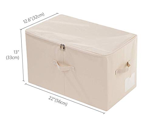 2pcs Zip Lidded Wardrobe Blankets Organizer Storage Bins, Folding & Sturdy | 22"X13"X12.6", clothing, duvets, sweaters, jeans organizer, foldable dustproof,washable,save space,3-side zip openning, rigid - color: Beige