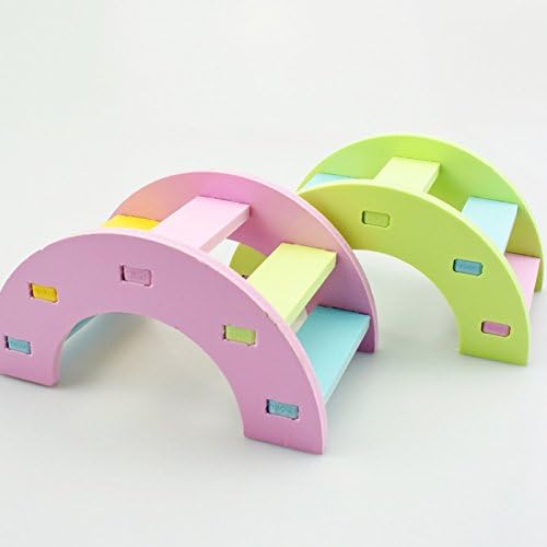 Hamster Toy Rainbow Bridge Seesaw - Small Pet Animals Wood Bridge Climb Playground Gift for Dwarf Syrian Hamsters Mice Rat (Pink) - color: Pink