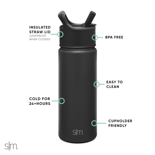 Simple Modern Insulated Water Bottle with Straw | 18oz | Black | Summit Stainless Steel Water Bottles, Metal Cup | Leak Proof for School, Gym, Travel, Sports | Midnight Black - color: - Midnight Black, style: 18oz