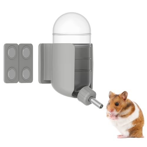 Hamster Water Bottle with Magnetic Stents, Water Bottle Holder for Glass Tanks, Suitable for Syrian Dwarf Hamsters Gerbils Mice Rats Degus (Grey, 7 oz (Magnetic-Mounted)) - color: Grey, size: 7 oz (Magnetic-Mounted)