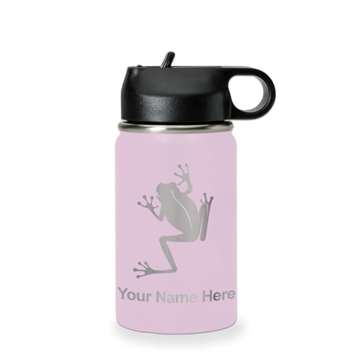 LaserGram Personalized 12oz Water Bottle, Tree Frog (Lavender) | Engraved Gift, Vacuum Insulated Stainless Steel, Flip-Top Straw Lid, Laser Engraved With Your Name - color: Lavender, size: 12 Ounces