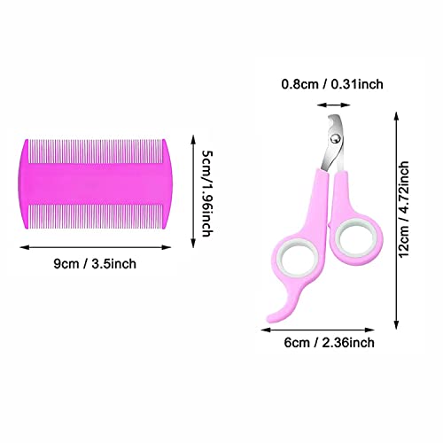 7-Piece Small Pet Grooming Kit: Brush, Nail Clippers, Hair Remover, Shampoo Brush with Hand Strap for Rabbits, Hamsters, Bunnies - color: Pink