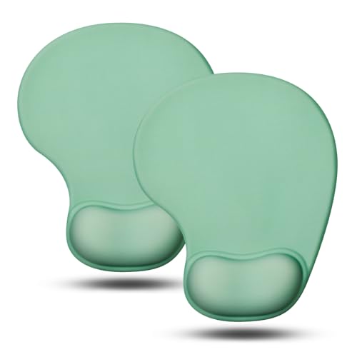 JIKIOU Ergonomic Mouse Pad with Gel Wrist Rest 2 Pack, Portable Small Green | Upgraded-Prevent Gel Leakage, Ergonomic Design for Pain Relief, Cooling Gel filled, Smooth Lycra Surface, Non-Slip PU Base - color: 11Green