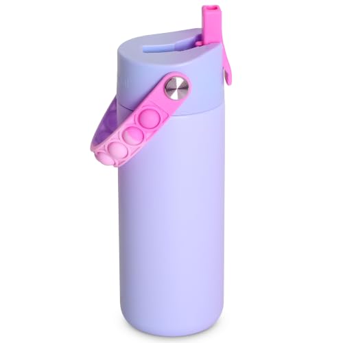 Elemental Insulated Kids Water Bottle, Stainless Steel Water Bottle with Straw Lid & Pop-It Handle, Leak-Proof Water Bottles for School, Boys or Girls, Travelling and Sports, 18oz - Lilac Tie Dye - color: Lilac Tie Dye