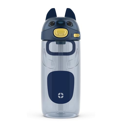 Ello Ellies 16oz BPA-Free Plastic Leakproof Kids Water Bottle, Dog | Animal shaped plastic kids water bottle with straw, leakproof locking lid, carry handle, & BPA-free design for school lunches - color: Dog, size: 16 Ounces