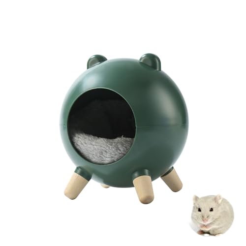 TUTU&LELE Hamster Hideout Space Elf Nest, Tiny House Bed with Round Plush Pad for Hamsters, Mice, Gerbils to Sleep & Play (Green) - color: Green