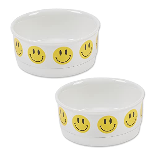 Bone Dry Ceramic Food Bowls, Non-Slip & Dishwasher Safe, Small Set, 4.25x2, Smiley Face, 2 Count - color: Smiley Face, size: Small Set, 4.25x2"