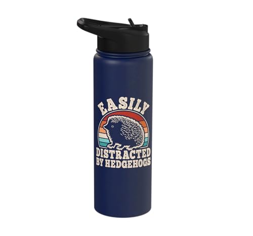 Easily Distracted By Hedgehogs Retro Hedgehog Men Women Kids Stainless Steel Insulated Water Bottle - color: Navy Blue
