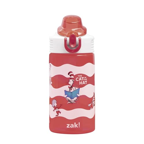 Zak Designs Dr. Seuss Sage 16oz Leak-Proof Straw Kids Water Bottle | BPA Free, Durable Plastic, Cupholder Friendly, Dishwasher Safe, Easy to Clean, Lid Lock, Handle, For School, Home, Travel - color: Dr. Seuss (The Cat in the Hat), size: 16 Ounces