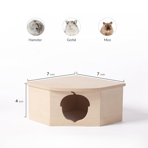 Natural Wooden Hamster House Hideout Small Animals Habitat Exploring Toys for Dwarf & Syrian Hamster, Gerbils, Mice, Rats, Hedgehog, Lemmings (Chestnut Shape Hole)