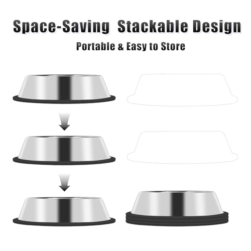 3Pcs Stainless Steel Dog Bowls Set - Non-Slip Food and Water Bowl 20 Oz - Dishwasher-Safe, Rust Resistant Metal Pet Bowls for Small/Medium/Large Sized Pets - color: Classic, size: 20 oz