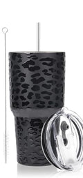 D·S 30oz Leopard Tumbler Double Wall Vacuum Insulated Travel Coffee Mug | Double Wall Vacuum Suit Cold and Hot Drink Fits in standard car cup holders With Splash-Proof Lid - color: Black Leopard
