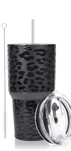 D·S 30oz Leopard Tumbler Double Wall Vacuum Insulated Travel Coffee Mug | Double Wall Vacuum Suit Cold and Hot Drink Fits in standard car cup holders With Splash-Proof Lid - color: Black Leopard