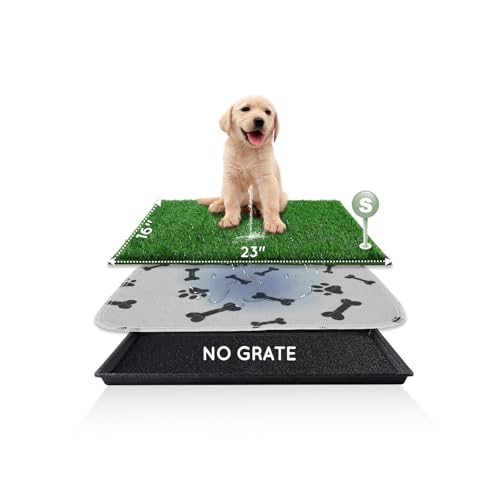 HQ4US Dog Grass Pad with Tray, Odor Free Grass Pee Pad for Dog Litter Box | Small Indoor Dog Potty Tray No Grate, Artificial Grass Fast Drainage, Hemmed Edge, Reusable Puppy Pads for Balcony - size: Small - 23”×16” for 3-10lbs Dog