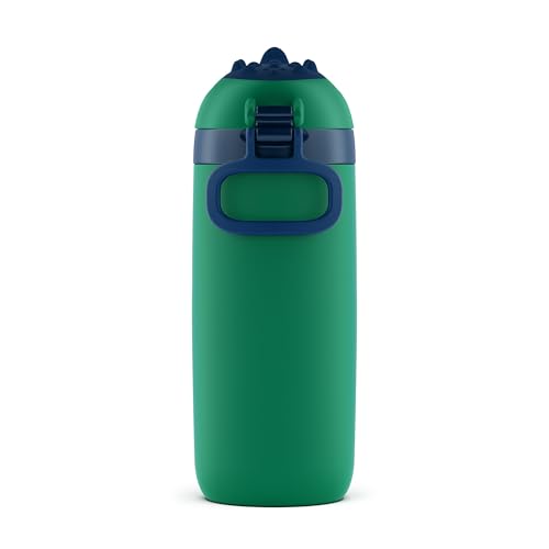 Ello Ellies 12oz Stainless Steel Leakproof Kids Water Bottle, Dino | Insulated kids water bottle with straw, leakproof locking lid, carry handle, and stainless steel fun animal design for school - color: Dino, size: 12 Ounces