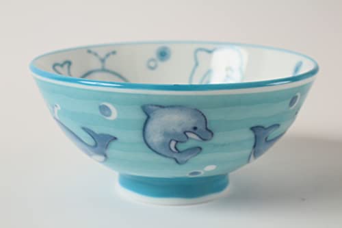 Mino ware Japanese Ceramics Kids Rice Bowl made in Japan (Japan Import) Dolphine & Whale Blue MIC014