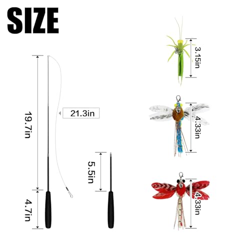 TTcat Cat Feather Wand Toys,Retractable Wand Toy with 3 Simulation Insects Dragonfly Grasshopper Refills,Interactive Cat Toy Kitten Toy for Indoor Cats to Play Chase Exercis.