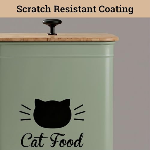 Metal Cat Food Container with Scoop 5-7 lb (25 Cup), w/ Airtight Bamboo Lid | Cat Kibble Canister with Metal Scoop, 25 Cups, Chew Proof Iron Body, Powder Coated, Airtight Bamboo Lid, Sturdy Metal Handle - color: Sage Green
