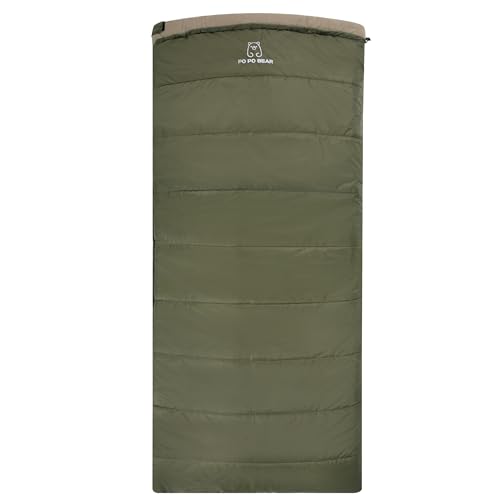 PO PO BEAR Zero Degree Sleeping Bag for Adults 100% Cotton Flannel Tall and Big - color: Green（0 F）, size: 84" x 40" Left Zip