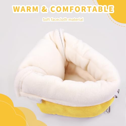 Bird Bed for Cage Winter Warm Bird Bed with Soft Plush Hanging Hammock & Hut Tent, Hideaway Sleeping Nest for Budgies, Parakeets, Cockatiels (Yellow, M) - color: Yellow, size: M