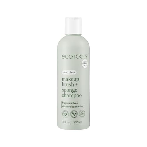 EcoTools Makeup Brush Cleanser + Sponge Shampoo, Fragrance-Free, 8 Fl Oz | Cleaner brushes and sponges, makeup brush soap for daily washing, beauty blender cleaner, plant based, sulfate free