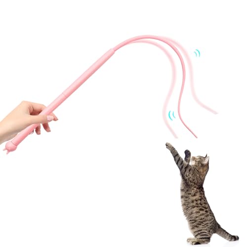 Andiker Mice Tail Cat Wand Toy, 30 inches Long Cat Teaser Stick with Innovative Silicone Rat Tail Easy to Install and Clean Soft Easy Swing Tail Interactive Cat Toys for Indoor Cats (Pink) - color: Pink