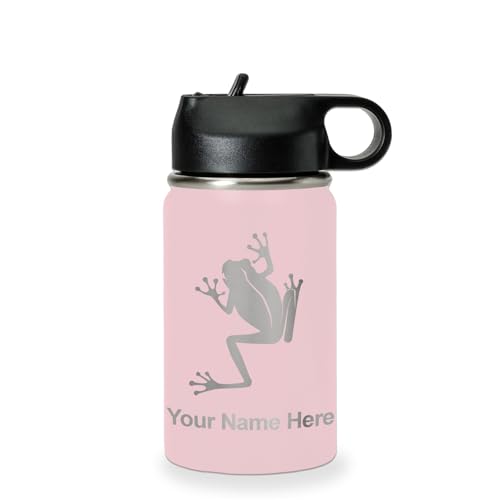 LaserGram Personalized 12oz Water Bottle, Tree Frog (Pink) | Engraved Gift, Vacuum Insulated Stainless Steel, Flip-Top Straw Lid, Laser Engraved With Your Name - color: Pink, size: 12 Ounces