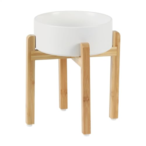 Havniva Dog Bowls Elevated, Ceramic Dog Food and Water Bowl | 8.3” Raised Dog Food Bowl, Elevated Dog Bowls with Bamboo Stand, Non-Slip Dog Water Bowl for Large Dog, Large Capacity - color: Matte White, size: 8.3" - Bowl+Stand