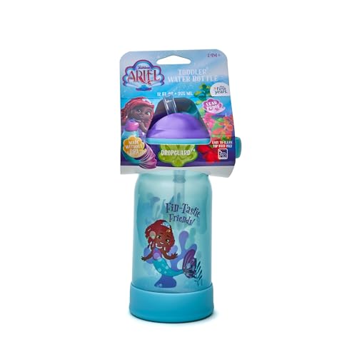 The First Years Disney Ariel Toddler Water Bottle - Spill Proof Disney Princess Water Bottles with Protective DropGuard - Dishwasher Safe - 12 Oz - Ages 2 Years and Up - style: The Little Mermaid