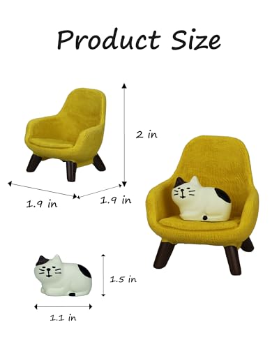 Mevodeata Cute Mini Cat Figurine with Small Sofa Resin Cat Figure for Office Home Decor - Cute Cat Gift for Cat Lovers (Yellow Sofa) - color: Little Cat-yellow