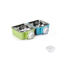 Crate Dog Bowl,Removable Stainless Steel Water Food Feeder Bowls Crate Coop Cup,Pet Cage Bowls with Bolt Holder for Cat, Puppy, Birds, Rats, Rabbits Small Animals ((Blue+Green) Square, Large) - color: (Blue+Green) Square, size: Large