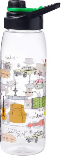 Silver Buffalo FRIENDS Central Perk Doodles Quotes, Water Bottle, 28oz | TV Show, Iconic Frame and Chick and Duck, Yellow, Joey Doesn't Share Food, How You Doin, Includes Screw Top Lid, Picture - color: Friends Iconic Doodles, size: 28 Ounces