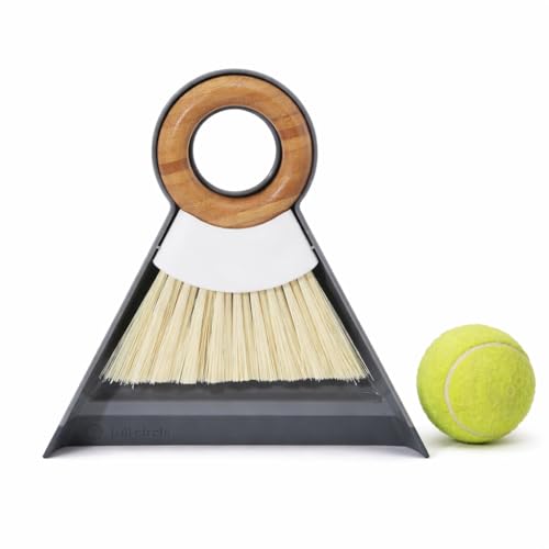 Full Circle Tiny Team Mini Compact Brush & Dustpan Set, Portable Handheld Broom for Quick Cleanups, Ideal for Home, Bathroom, Kitchen Countertops. Bamboo Hand Broom & Small Crumb Sweeper, White - color: White