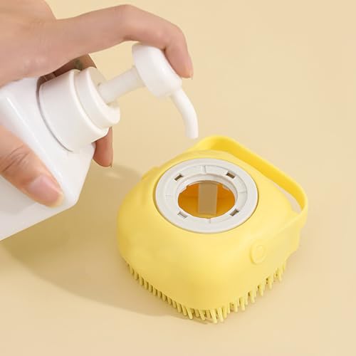TPE Pet Bath Brush Yellow Dog And Cat Grooming Scrubber Soft Massage Cleaning Tool 3.3 x 2.2 x 3.1 Inch - color: Yellow