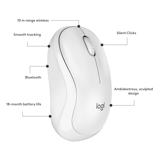 Logitech M240 Compact Silent Bluetooth Wireless Mouse - Off White | Bluetooth connectivity, no USB receiver, quiet clicks, 3 non-customizable buttons, 18-month battery life, PC Mac compatible - color: Off White, size: 1 Pack, style: Bluetooth