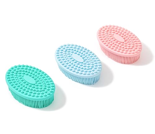 Premium Sensory Brushes for Kids or Autism,Soft Silicone Body Scrubber,2 in 1 Sensory Room Occupational Therapy,Silicone Loofah,Pets Shower Brush Bath Brush Shampoo Brush (3pcs(Big Oval)) - color: 3pcs(big Oval)