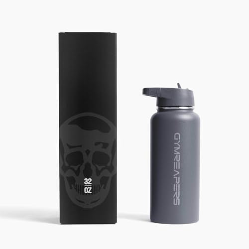 Gymreapers Insulated Water Bottle with Straw - 32 OZ Stainless Steel Water Bottles - BPA Free Metal Double Wall Vacuum Cold Hot Leakfree Flask Jug For Travel, Sports, Gym, School & Workout - color: Faded Blue