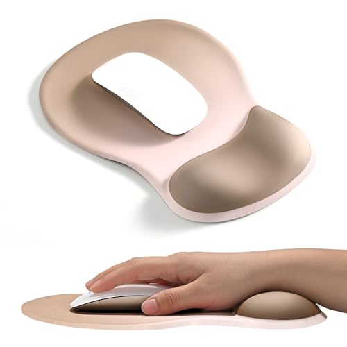 EooCoo Mouse Pad with Gel Wrist Rest, Ergonomic Mousepad Wrist Alignment | Middle Concave Design for Natural Wrist Alignment, Non-Slip Base Mousepad, Carpal Tunnel Relief, Office Desk Accessories - color: Khaki