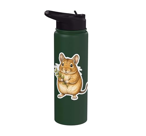 Degu With Leafy Branch Stainless Steel Insulated Water Bottle - color: Dark Green