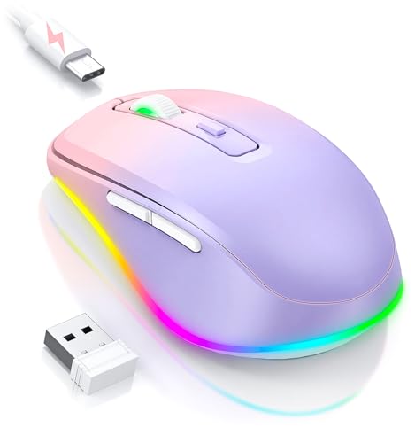 PEIOUS Wireless Mouse Jiggler - Keep Computers Awake, Purple to Pink | Rechargeable LED Mouse, Silent Clicks, Adjustable DPI and Random Movement Keep Computers Awake for Laptop/PC/Mac - color: Purple to Pink