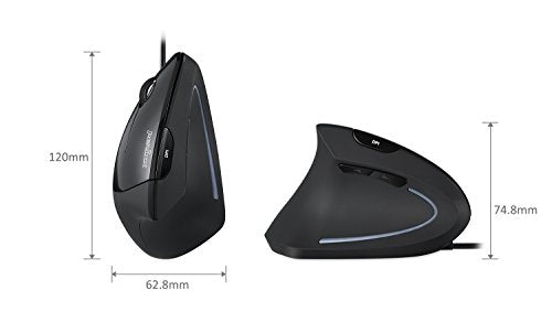Perixx Perimice-513L Wired Vertical Ergonomic Mouse with 2 DPI, 6 Button Optical Ergo Mouse with 2 Level DPI Switch 1000 1600, Left Handed, Black - style: Wired